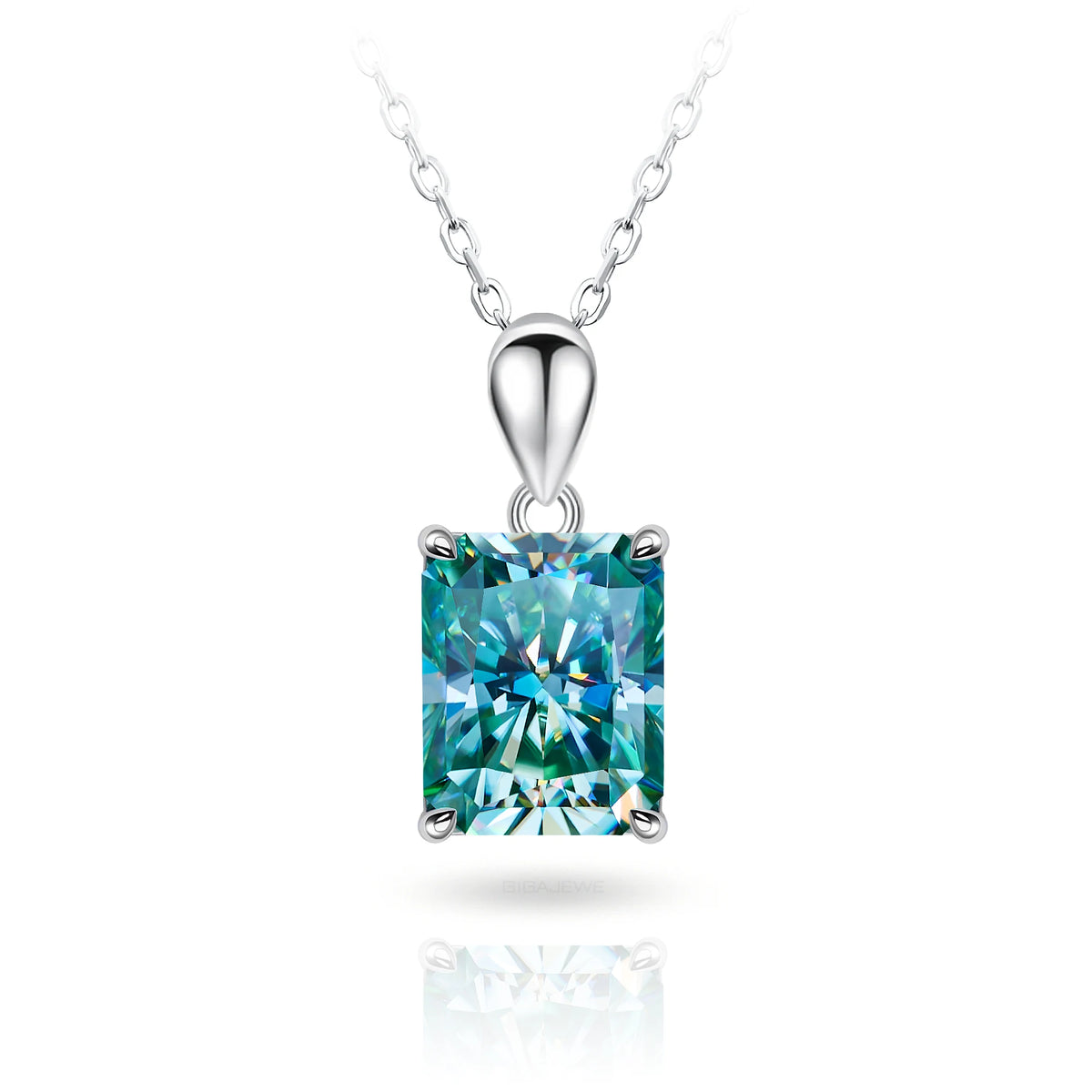GIGAJEWE  8*10mm 4.0ct Radiant Cut Natural Cyan VVS1 Moissanite 18K White Gold Plated Silver Engagement Necklace Woman Girl Gift