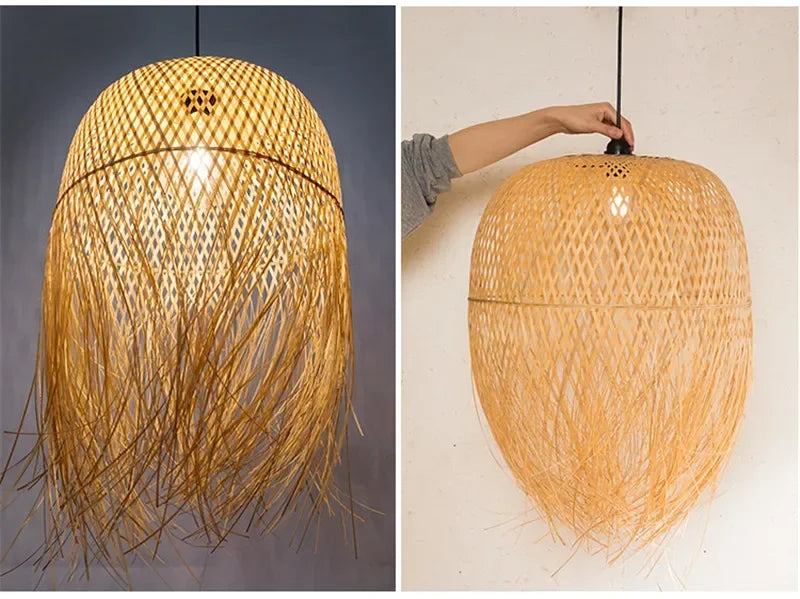 Chinese Bamboo  Hanging Chandelier Creative Lamps for Home Dining Table Room Pendant Led Lights Fixture Loft Style Decoration