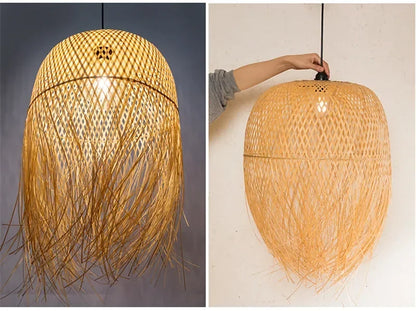 Chinese Bamboo  Hanging Chandelier Creative Lamps for Home Dining Table Room Pendant Led Lights Fixture Loft Style Decoration