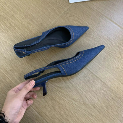 Bailamos Brand New Women Sandals Fashion Pointed Toe Shallow Slip On Ladies Elegant Slingback Shoes Med Heel Pumps Shoes Mujer