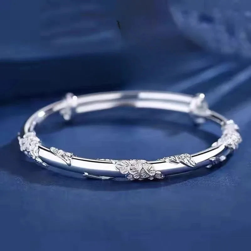 925 Sterling Silver Full-blown Flowers Bracelet For Women Original Texture Adjustable Solid Bracelets Light Luxury Party Jewelry