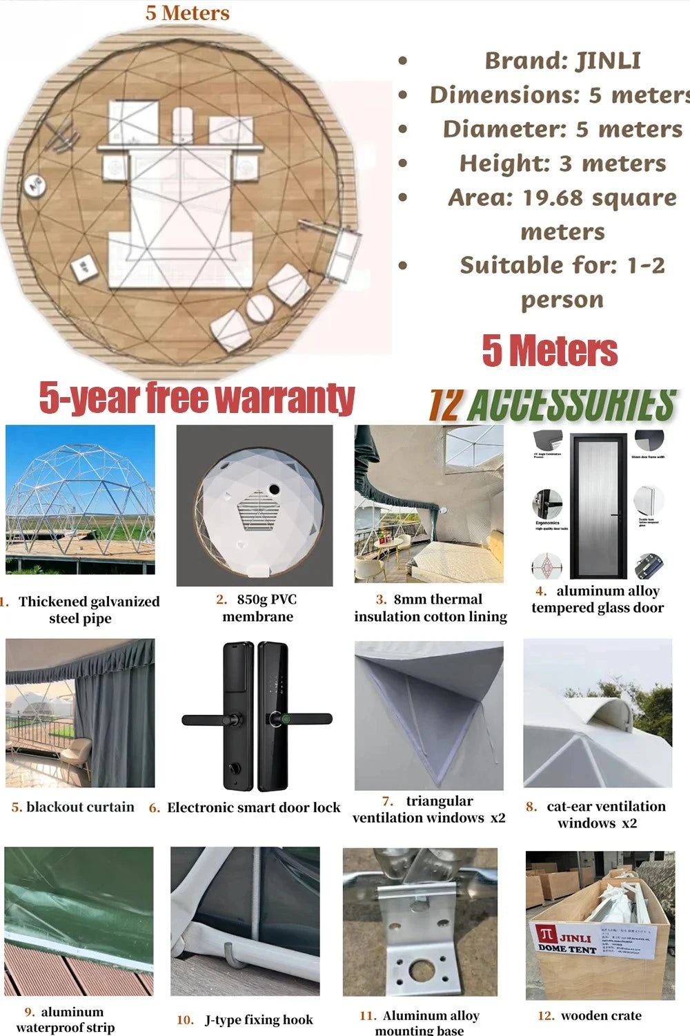 4 Season Glamping Dome Tent, Luxury Accommodation Living Dome Hotel Tent with PVC & Canvas, Factory Direct Cheap Price