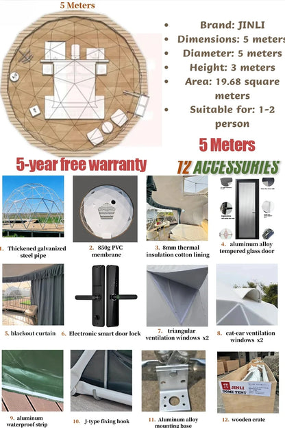 4 Season Glamping Dome Tent, Luxury Accommodation Living Dome Hotel Tent with PVC & Canvas, Factory Direct Cheap Price