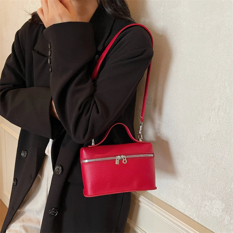 Fashionable Light Luxury Solid Color Box Bag Litchi Pattern Portable Carrying Crossbody Bag Daily Commuting Versatile Square Bag