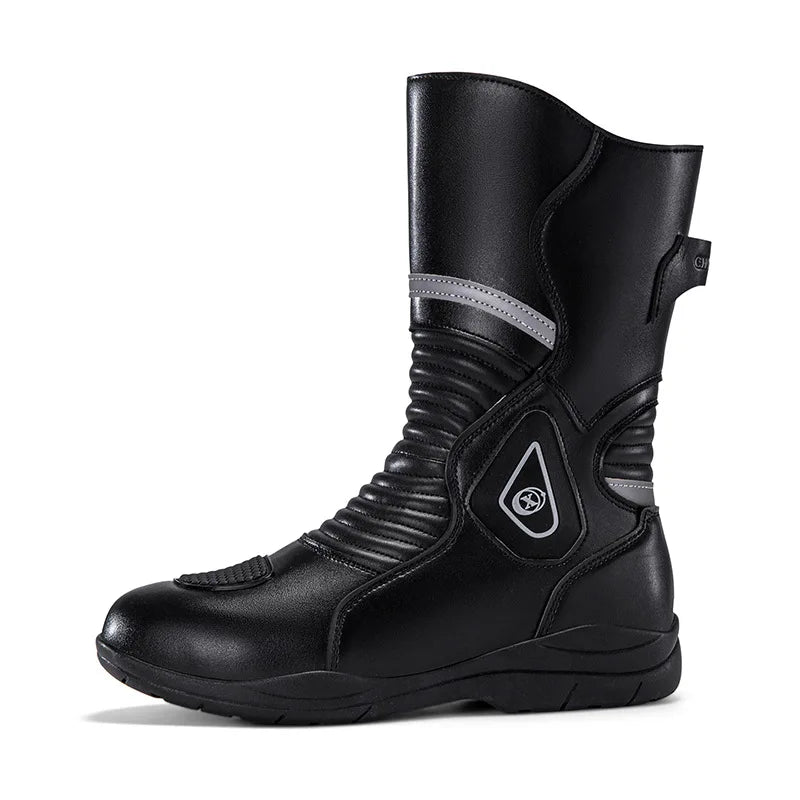 Hot Men Leather Moto Boots High Top Waterproof, Anti-collision Motorcbike Boots Breathable, Anti-skid, Safe Outdoor Riding