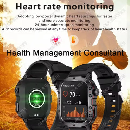 2026 New Military Smart Watch Men 3ATM Outdoor Sports Fitness Tracker Blood Pressure Health Monitoring BT Call GPS Smartwatch