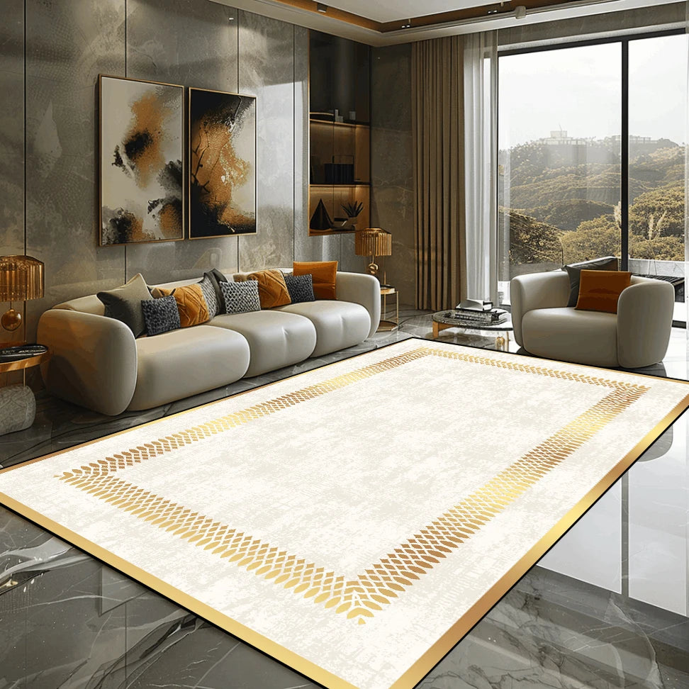 Golden Marble Carpet Luxury Bedroom Decoration Large Area Rugs Sofa Side Carpets for Living Room Soft Non-slip Lounge Floor Mat