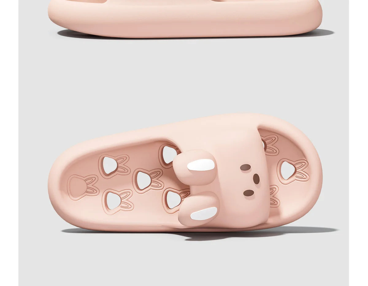 Cute Cartoon Rabbit Indoor Bathroom Slippers For Men Women Summer House Shoes Soft EVA Leaking Style Lovers Home Shower Slides