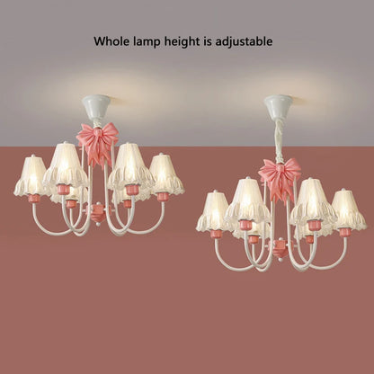 Romantic Princess Room Pink Chandelier Lamps French Bow Tie Pendant Light LED E27 Kids Girl Baby Bedroom Ceiling Chandelier Lamp
