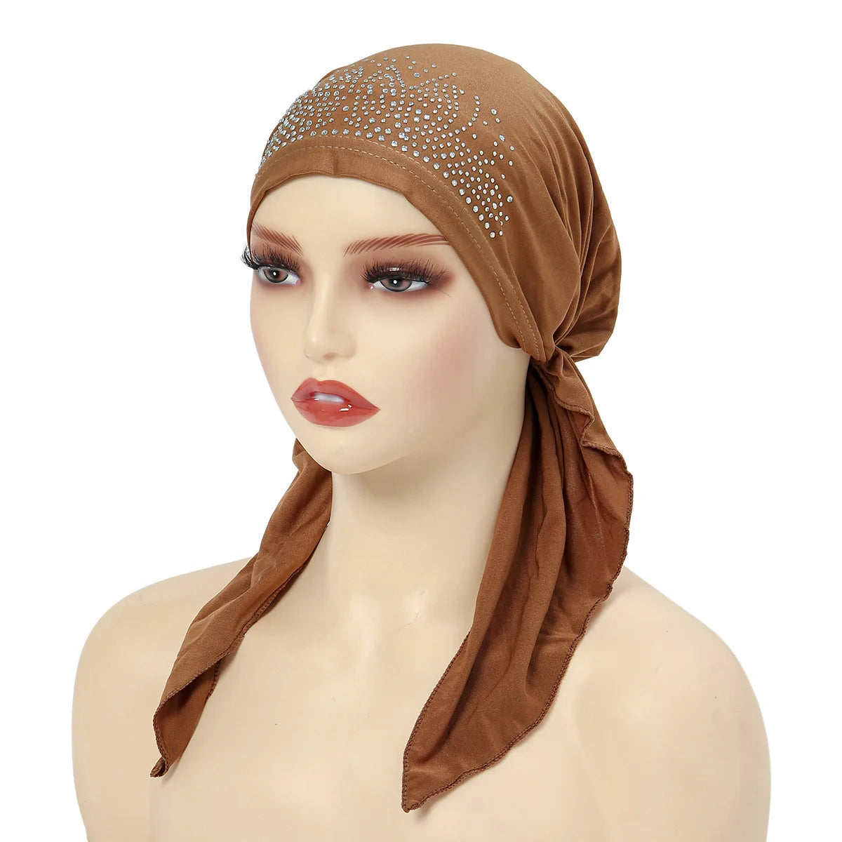 Fashion Muslim Headscarf Hat for Women Thin Summer Inner Hijab Caps Solid Color Diamond Turban Bonnet India Headwrap