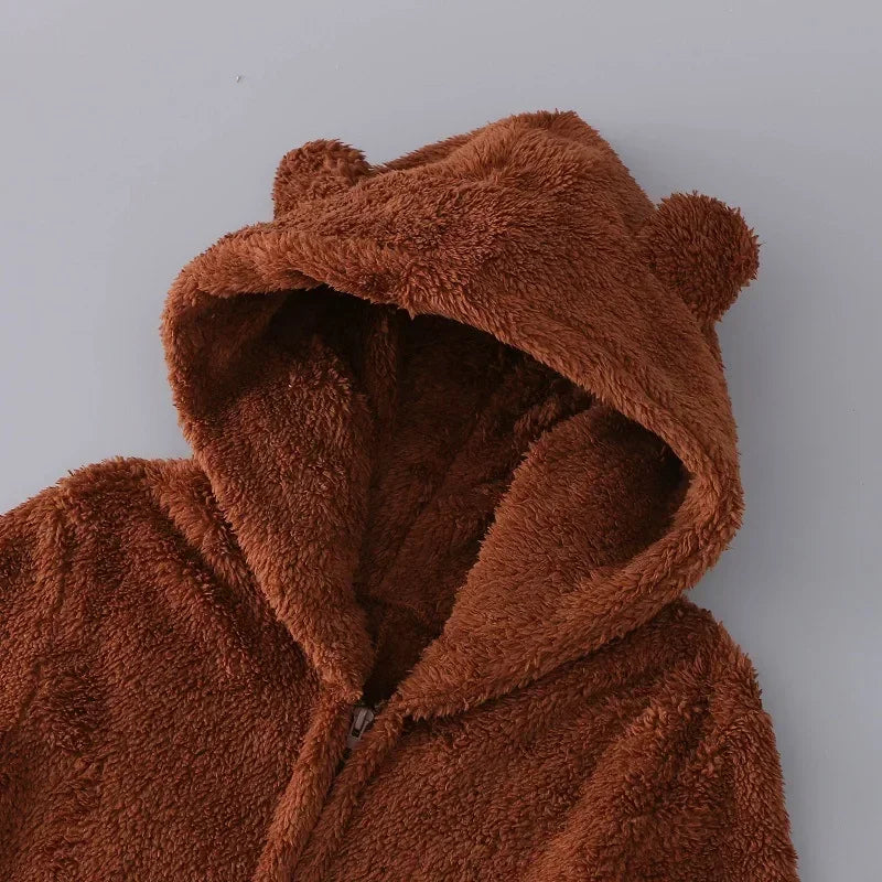 Sexy Cute Plush Autumn Winter Long Sleeve Hooded Romper Back Butt Bum Open Ass Flap Plush Jumpsuit Women Thick Sleepwear