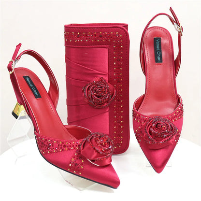 Doershow Beautiful High Quality African Style Ladies Shoes And Bags Set Latest Silver Italian Shoes And Bag Set For Party
