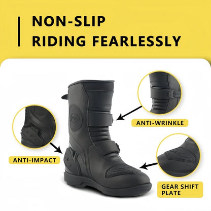 Men's Leather Motorcycle Riding Boots, Breathable Lining, Durable & Comfortable Anti-Slip Motorbike Shoes for Street Riding