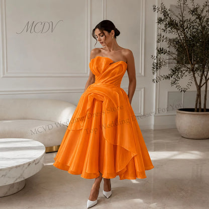 Midi Simple Wedding Dress 2026 Organza A Line Bridal Gown Corset Back Short Reception Dress Civil свадебное платье Customized