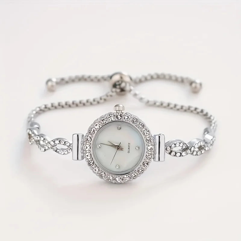 1 piece of women's luxury rhinestone quartz watch, paired with a durable zinc alloy strap