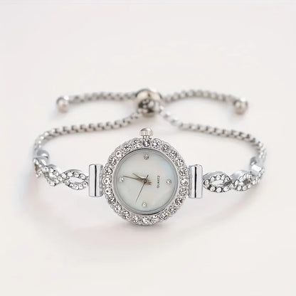 1 piece of women's luxury rhinestone quartz watch, paired with a durable zinc alloy strap