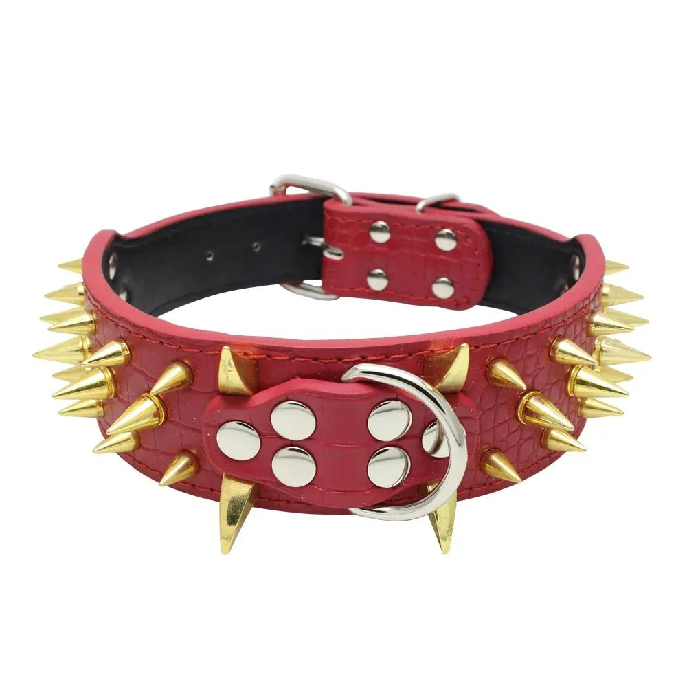 Cool Spikes Studded Dog Collar 2" Wide PU Leather Large Dogs Collars Pitbull German Shepherd Big Dogs Collars Pet Supplies XS-L