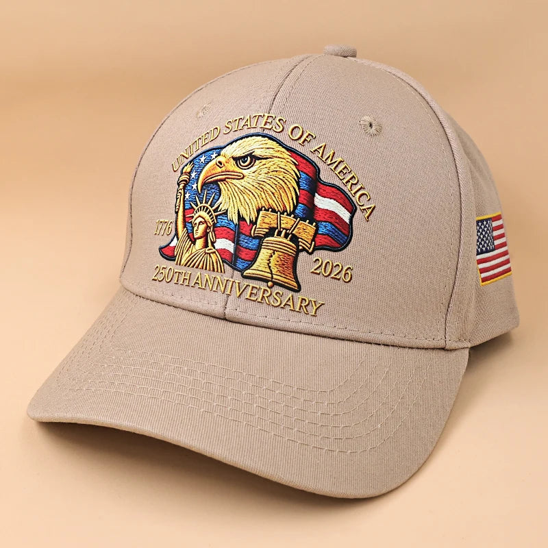 USA 250th Anniversary Eagle Print Hat Unisex Adjustable Washed Cotton Peak Hat Trucker Hats Outdoor Visor Baseball Cap