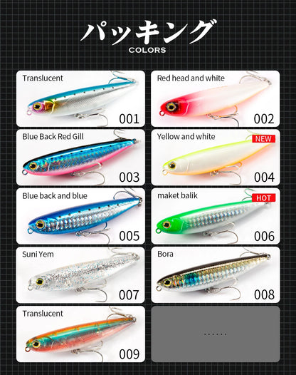 Hunthouse Top Water Pencil Fishing Lure Walk The Dog 60mm 6.4g Artificial Baits Stickbait Fishing Tackle For Pike Bass LW536