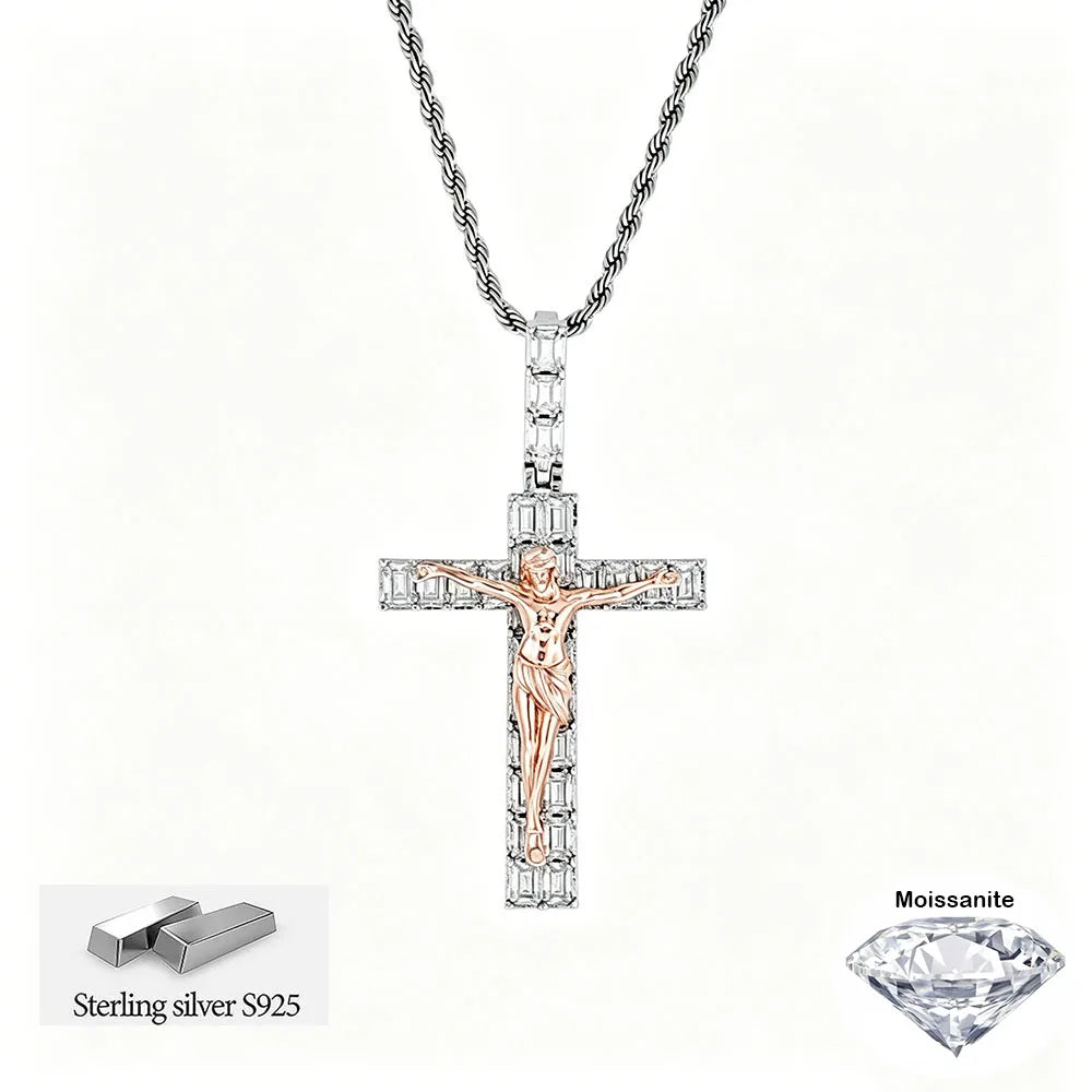 NUOYA Luxury Moissanite 925 Sterling Silver Pendant Necklace Thorn Wrapped Cross/Pray Pendant Pass Diamond Test Fine Gift