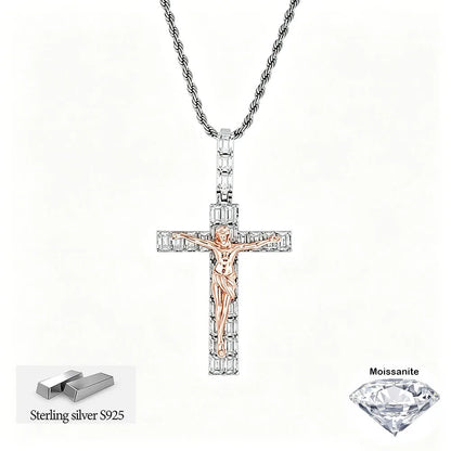 NUOYA Luxury Moissanite 925 Sterling Silver Pendant Necklace Thorn Wrapped Cross/Pray Pendant Pass Diamond Test Fine Gift