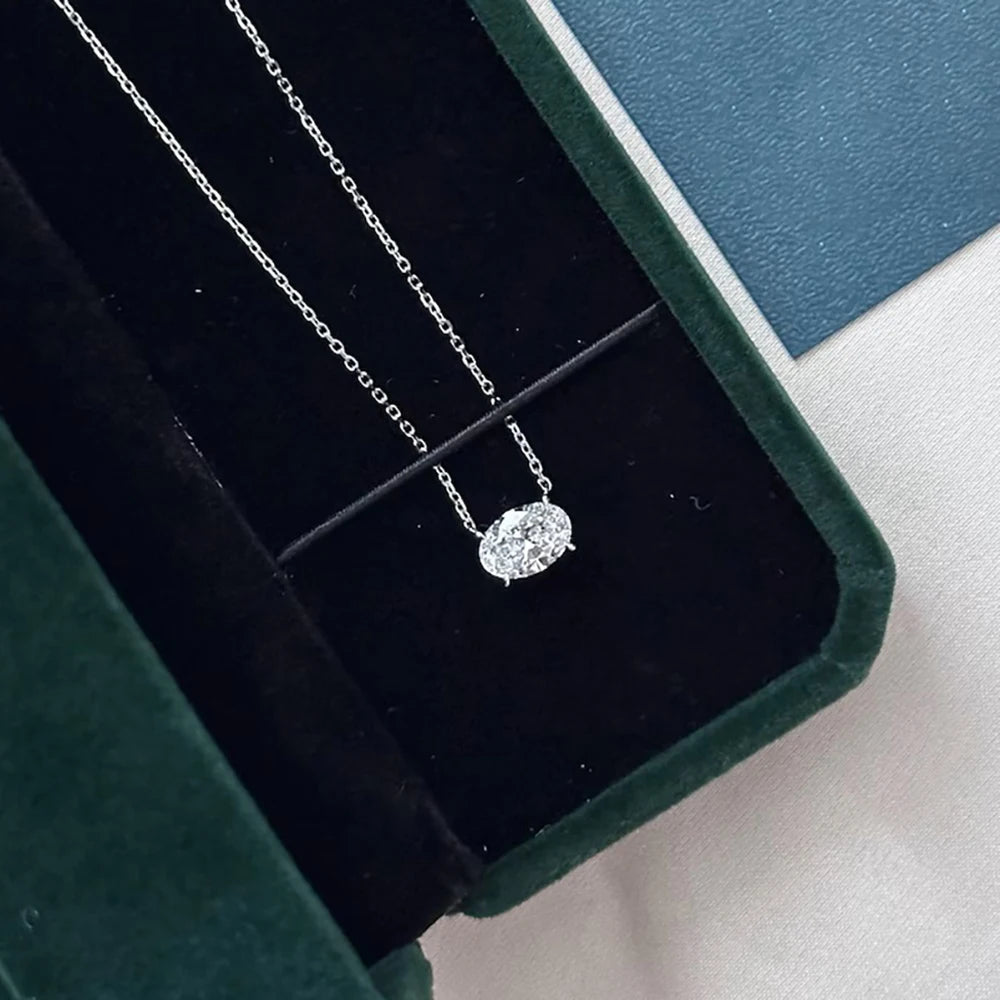 WSHUO 1/2/3carat East West Set Oval Cut Solitaire Moissanite Diamond Pendant Necklaces for Women Adjustable Stackable Neck Chain