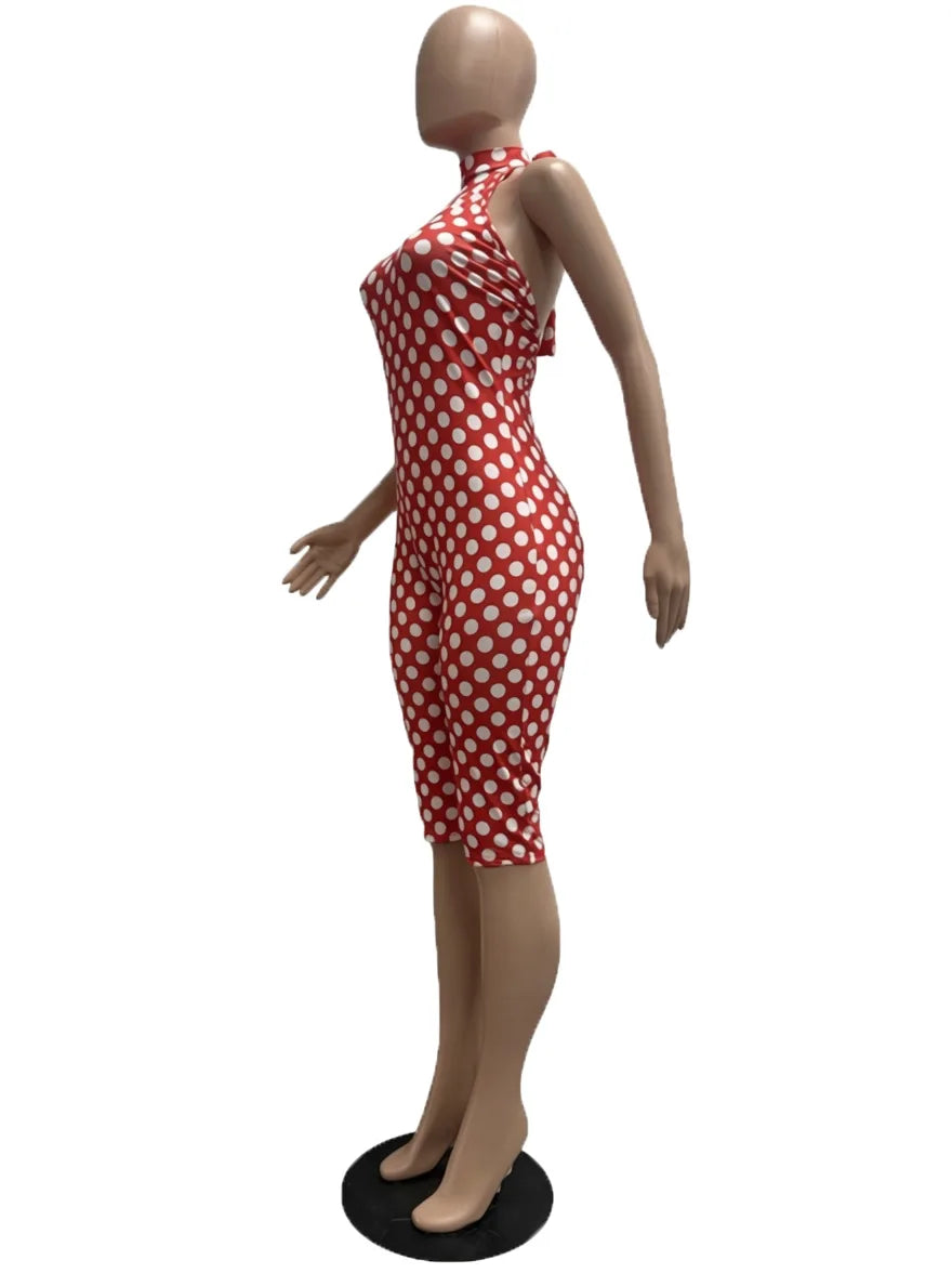 European and American New Style Women's Clothing Spring and Summer Polka Dot Print Elastic Halter Neck Backless Slim Fit Jumpsuit Women's Jumpsuit