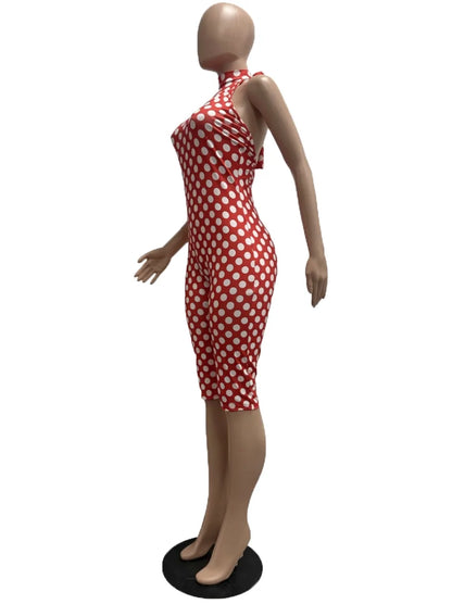 European and American New Style Women's Clothing Spring and Summer Polka Dot Print Elastic Halter Neck Backless Slim Fit Jumpsuit Women's Jumpsuit