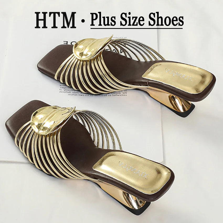 Luxury Designer Square Toe Slippers Heeled Sandals for Woman Shoes 2026 New Elegant Pumps Flip Flops Dress Summer Mujer Zapatos