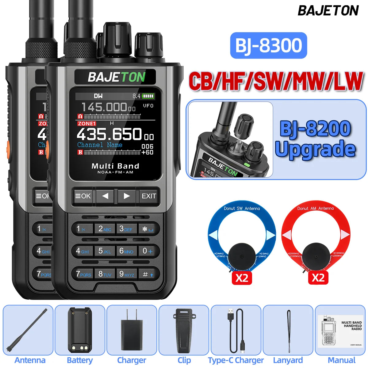 BAJETON BJ-8300 10W Ham Radio HF SSB CB Walkie Talkie AM USB LSB CW Bluetooth Phone Programming Portable Shortwave Two Way Radio