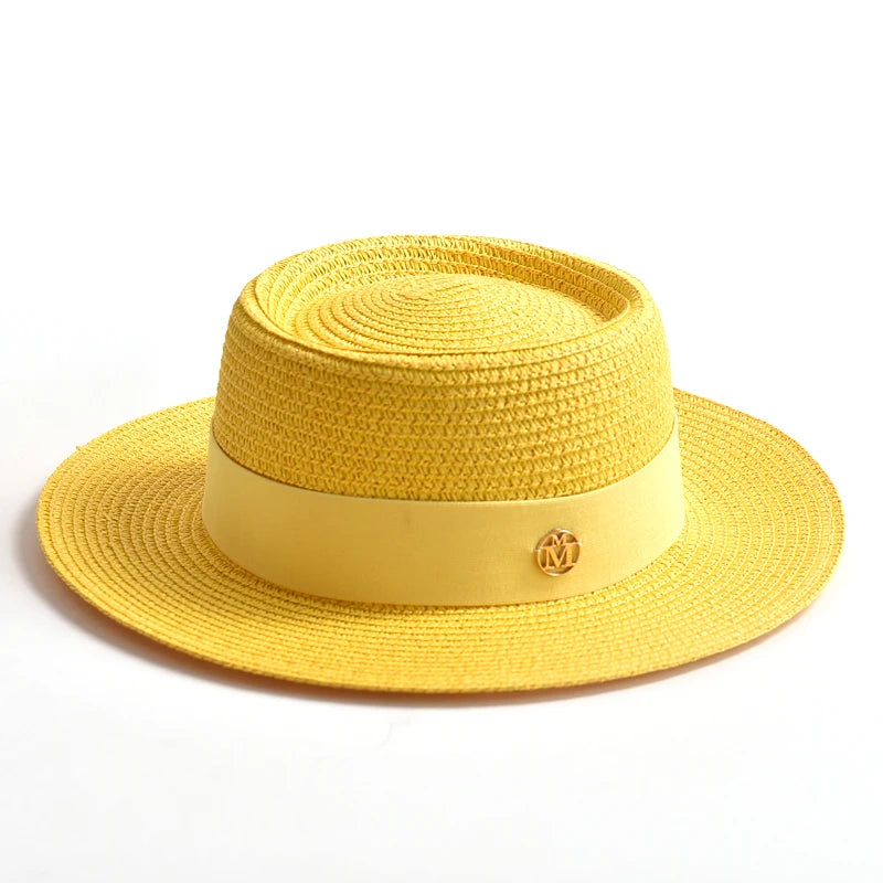 New Summer Straw Sun Hats for Women Ladies Fashion Flat Brim Ribbon Beach Hat Travel Dress Cap Chapeau Femme