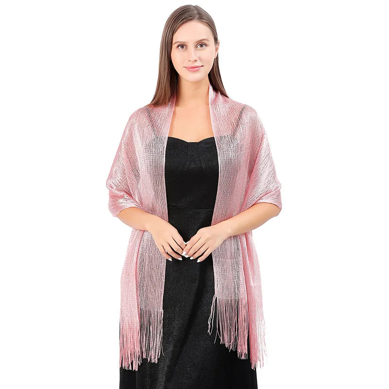 Metallic Silk Scarf Bridal Evening Gown Accessory For Women Wedding Party Prom Bridal Shawl Gold Silver Thread