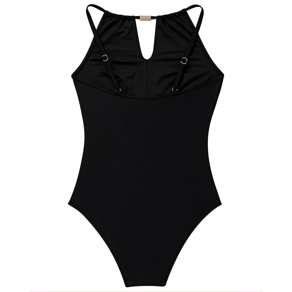 Women's One Piece Swimsuits High Neck Tummy Control Retro Bathing Suits Monokini Solid Summer Swimwear Beachwear Female