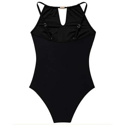 Women's One Piece Swimsuits High Neck Tummy Control Retro Bathing Suits Monokini Solid Summer Swimwear Beachwear Female