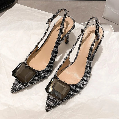 Luxury Diamonds Brand High Heels Women Sexy Pointed Toe Pumps Jewelry Sandals Ladies Elegant  Backless Party Dress Shoes Female