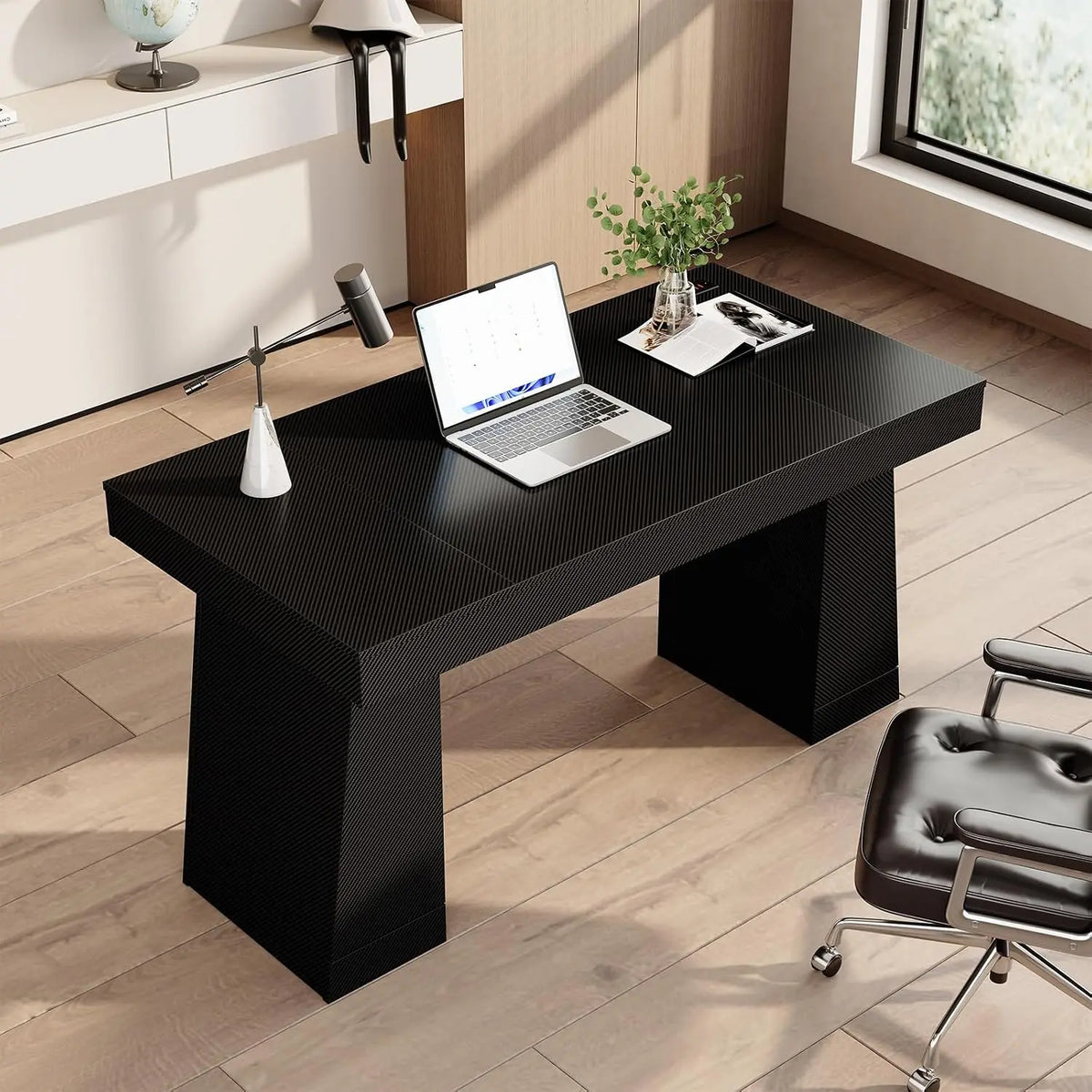 55 Inch Executive Desk With Power Outlets, USB A/C, Hidden Cabinet, Modern Home Office Computer Table, 3 Finishes, 400LB MDF Top