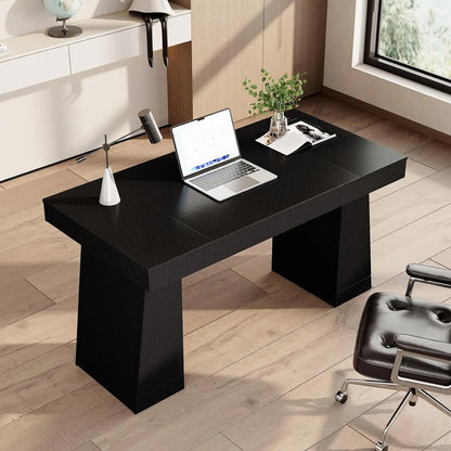 55 Inch Executive Desk With Power Outlets, USB A/C, Hidden Cabinet, Modern Home Office Computer Table, 3 Finishes, 400LB MDF Top