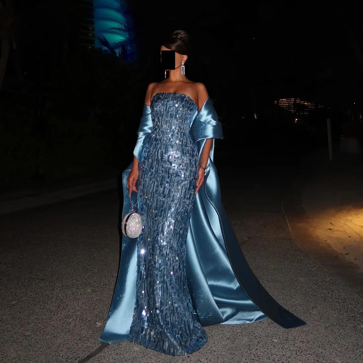 Sharon Said Sequin Women' s Luxury Formal Evening Dresses Strapless Wedding Birthday Prom Gown with Satin Train SF165 Customized