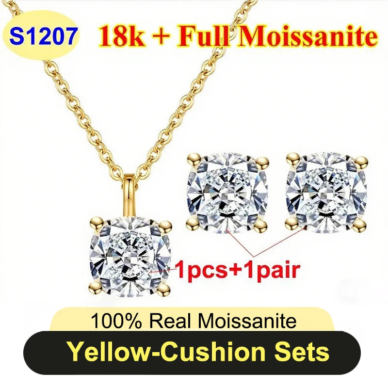 Full Shape 1-3ct Moissanite Women's Moissanite Jewelry Sets 925 Silver Plated 18k Gold D Color Necklace Earrings For Women Gift
