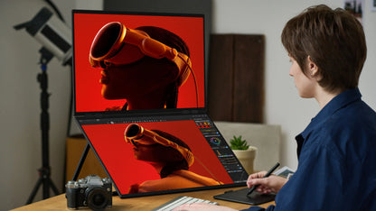 UPERFECT Delta Mega 23.8 Inch 100Hz Dual Screen Stacked Computer Display 1080P 360° Folding Triple Extender Monitor with Speaker