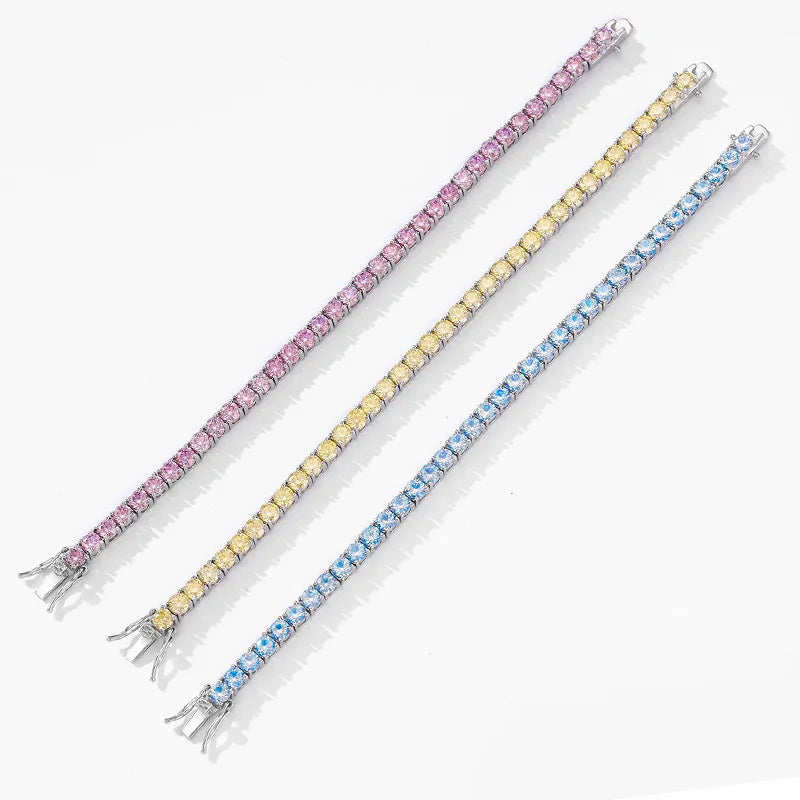 Gold Yellow Green Blue Pink Certified Moissanite 3 4 5 6.5MM Tennis Chain For Women Man 925 Sterling Silver Moissanite Bracelet