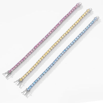 Gold Yellow Green Blue Pink Certified Moissanite 3 4 5 6.5MM Tennis Chain For Women Man 925 Sterling Silver Moissanite Bracelet