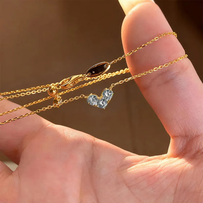EWYA 3-Stone Round Cut Full Moissanite Pendant Necklace Heart Shape for Woman 925 Silver Certified Lab Diamond Lucky Neck Chain