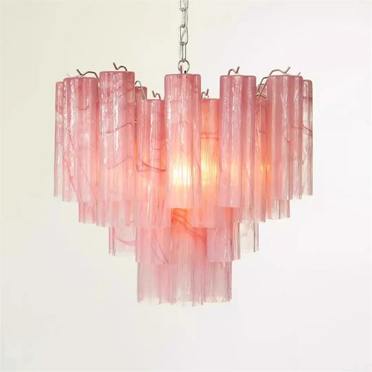 Vintage Murano Pink Stripes Glass Chandelier for Home Decor Living Room Bedroom Hotel Staircase Villa Pendant Lamp Fixture