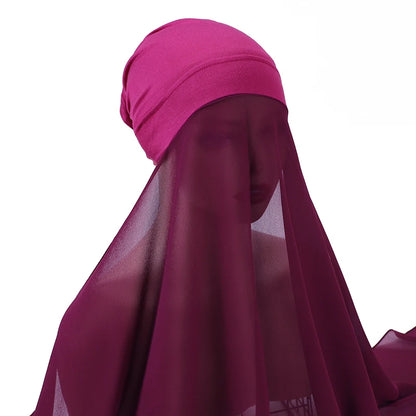 Muslim Women Bonnet + Chiffon Shawl Instant Under Scarf Cap Islam Inner Scarf Headband Stretch Hijab Cover Headwrap Turbante