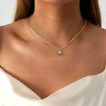 FEOBUR 1/2CT Sparkling Moissanite Necklace for Women Real S925 Silver Chains Diamond Pendant Female Wedding Trend Jewelry Gift