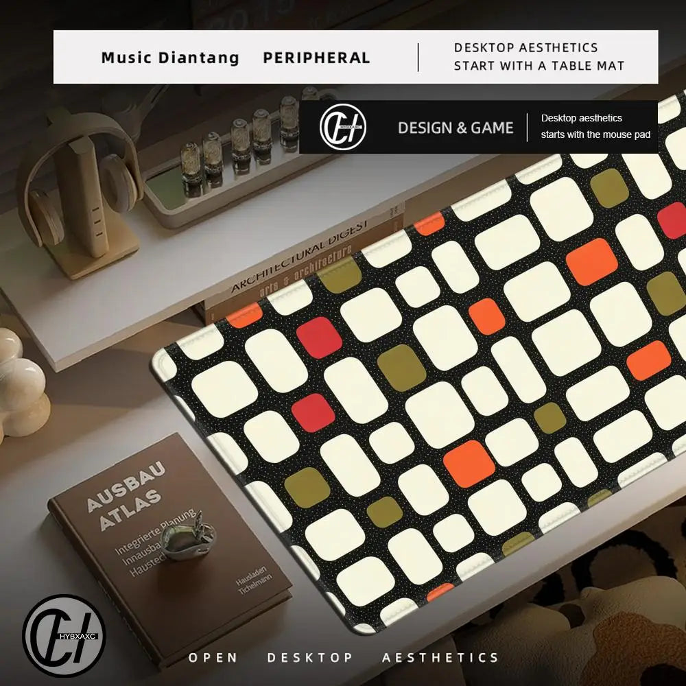 HYBXAXC Mid Century Mouse Pad Retro Tile Pattern XL Mouse Pad Modern Workspace Cute HD Desk Extended Gaming Keyboard Mats Gamer
