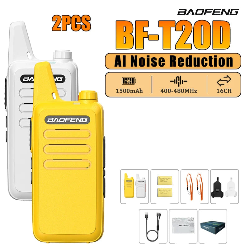 2/4PCS Baofeng BF-T20D Portable Walkie Talkie Type-C Charging 400-480Mhz AI Noise Reduction 16 Channels Mini Two Way Ham Radio