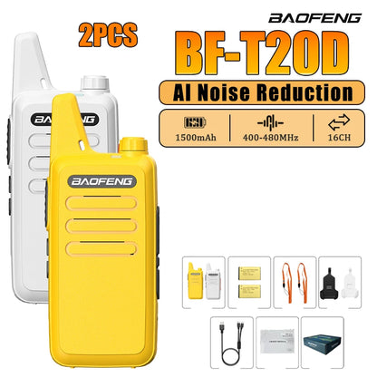 2/4PCS Baofeng BF-T20D Portable Walkie Talkie Type-C Charging 400-480Mhz AI Noise Reduction 16 Channels Mini Two Way Ham Radio