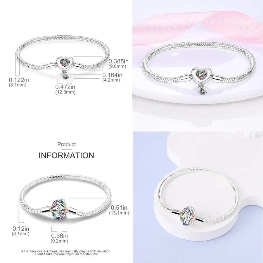 Silver 925 Bracelet Original Bracelets Colorful Zircon Heart Flower Cat Snake Chain For DIY Charms 17-20CM Luxury Jewelry Gifts